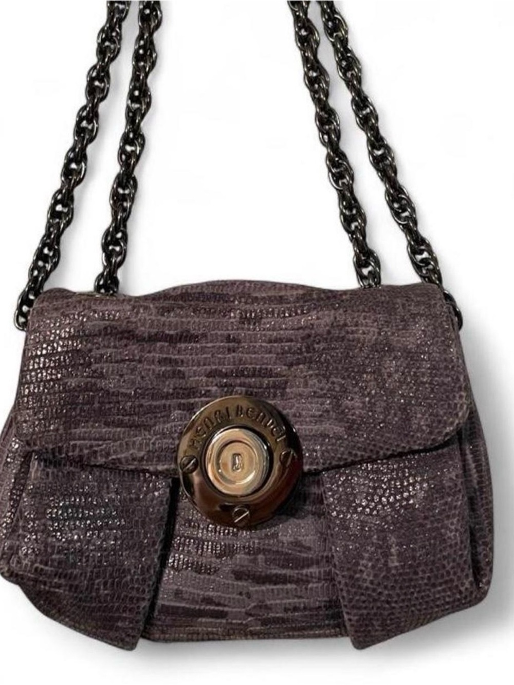 RARE Henri Bendel Milliner Genuine Lizard Mini Chain Bag Grey